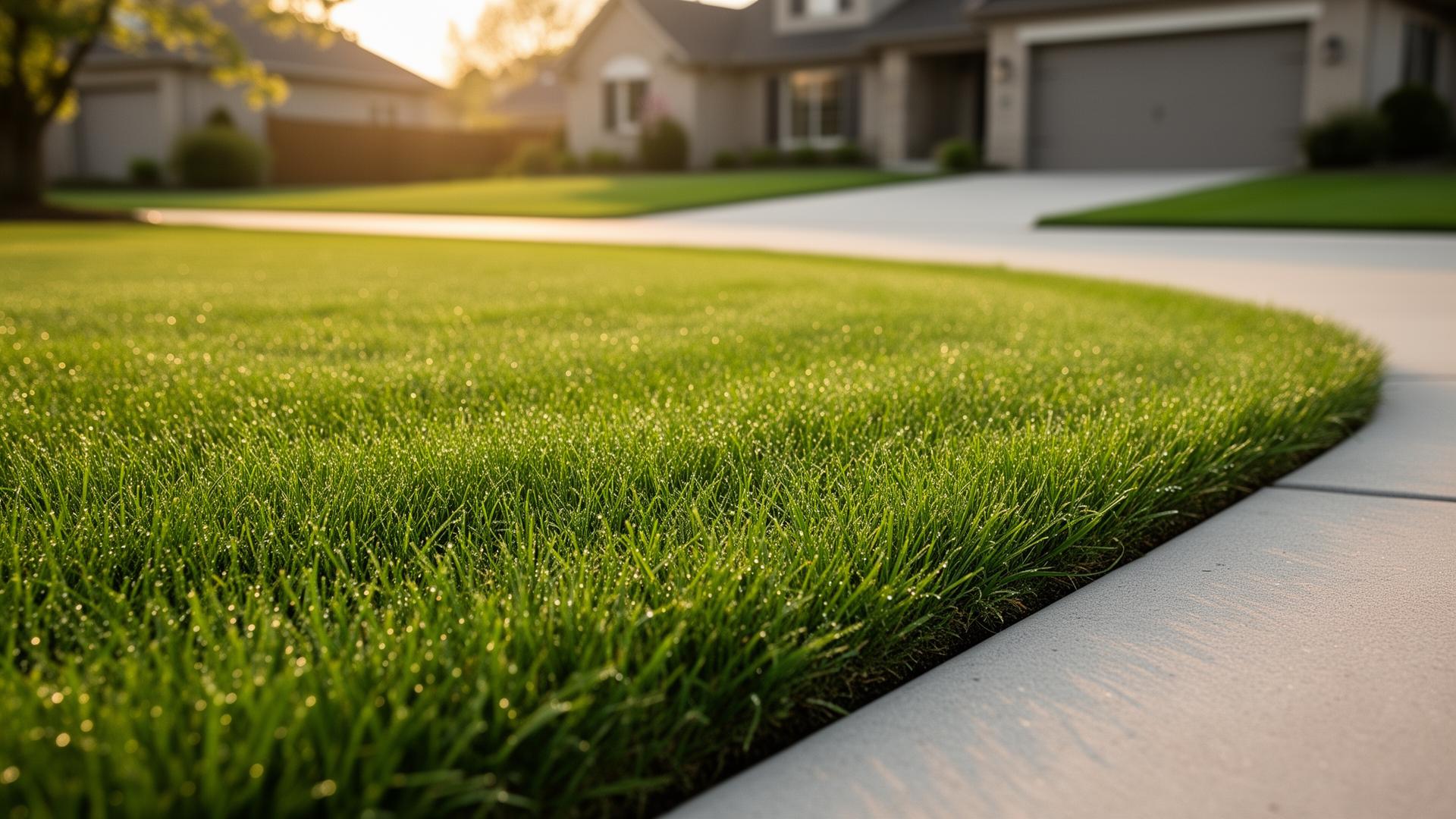 Freshly mowed green lawn with sharp edging